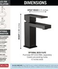 Dope Matte Black Bathroom Faucet For Vanity With Deck Plate Fits 1 Or 3 Hole 4 Inch Installations side view dimensions