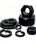 304 Stainless Steel Black Hex Nut Set With Flat Washer And Spring Washer Kit M2 Through M20, outdoor ready, rustproof hardware