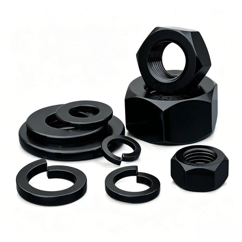 304 Stainless Steel Black Hex Nut Set With Flat Washer And Spring Washer Kit M2 Through M20, outdoor ready, rustproof hardware