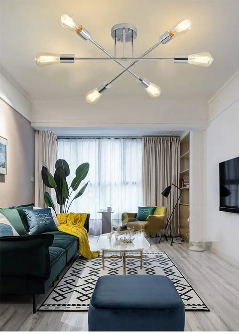 Six Light E26 Sputnik Semi Flush Mount Ceiling Light Fixture For Kitchen Dining Living Room Bedroom Foyer Dope Industrial Style UL Listed Fully Dimmable
