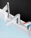 Slick Chrome Roman Tub Faucet With 360 Degree Spout Hand Shower Deck Mount installation on bathtub.