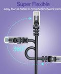 Fast Cat 6 Ethernet Patch Cable 3 Feet Pack Of 10 showing flexibility with multiple angled plugs and text about its easy network installation.