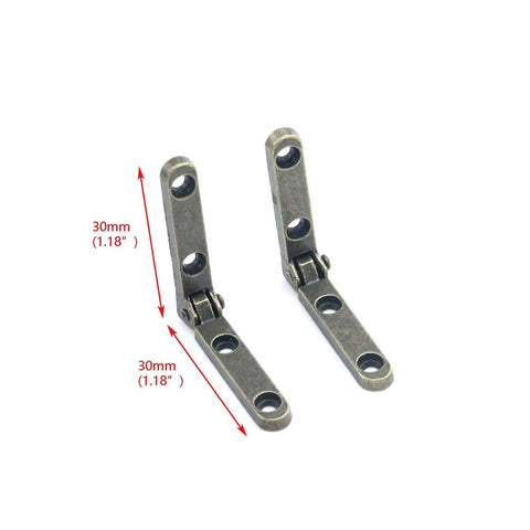 20 Pack Small Wooden Box Hinges With Screws, 90 Degree Folding Bronze Hinges for Jewelry Boxes, shown at 90-degree angle, zinc alloy