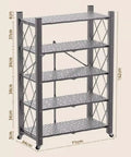 Heavy Duty Five Tier Metal Storage Shelves With Rolling Wheels And Foldable Design For Garage Kitchen Pantry And Home Office, 162 cm tall.