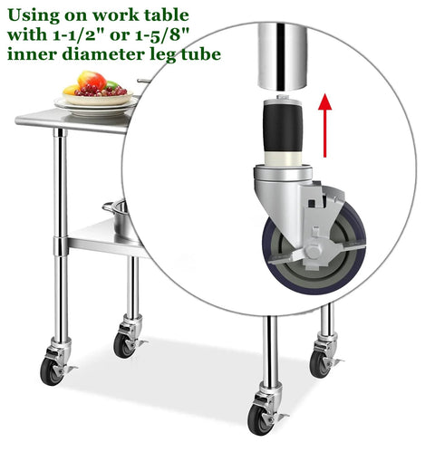 4 Inch Work Table Caster Wheels With Locking Brakes For Stainless Steel Prep Tables Expanding Stem Casters Set Of 4