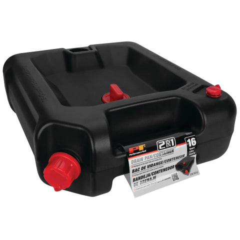 Two In One 16 Quart Oil Drain Container With Deep Drain Well Integrated Handle And Sealing Rubber Gaskets Black Heavy Duty Oil Catcher