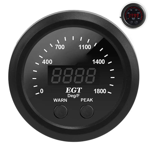 Ultra Thin Exhaust Gas Temperature Gauge 0 To 1800F Pyrometer With Red LED Display For Diesel Trucks Anti Vibration EGT Sensor Kit, 52mm round gauge