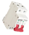 Side view of 2 Pole Low Voltage Circuit Breaker With 6000A Break Capacity For DIN Rail Mount 63A DC 1000V Max Overload And Short Circuit Protection Quick Decoupling
