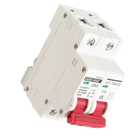 Side view of 2 Pole Low Voltage Circuit Breaker With 6000A Break Capacity For DIN Rail Mount 63A DC 1000V Max Overload And Short Circuit Protection Quick Decoupling