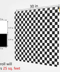 Diagram of Checkered Peel And Stick Wallpaper Black And White For Kitchen Backsplash And Cabinets Decor, 30x120 inch roll, covers 25 sq ft.