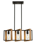 Modern Farmhouse 23.6 Inch Kitchen Island Light With Three Lights, Rectangular Dining Table Chandelier, E26 Base, Wood Frame And Metal Body