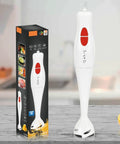 Hella Versatile Handheld Immersion Blender Featuring A Heavy Duty Cord And Stainless Steel Blades That Offer Two Speed Options For Super Smooth Smoothies Purees And Quick Baby Food in white color with red buttons