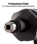 Close-up of collet on Go To One Horsepower Die Grinder With One Quarter Inch Drive Lightweight Composite Body Rugged Ergonomic Grip