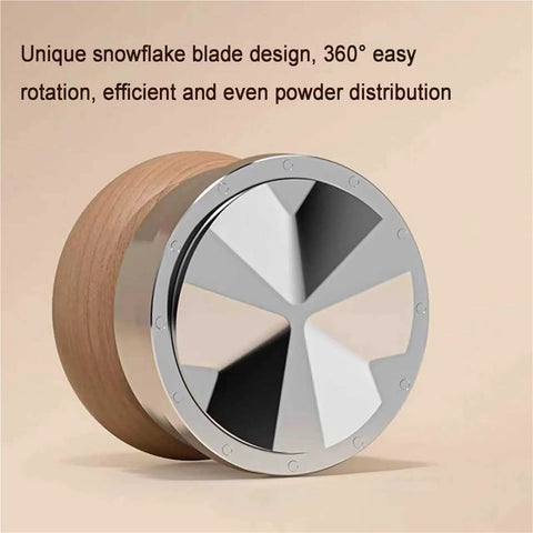 Top Shelf 58mm Espresso Tamper And Coffee Distributor Leveler Set featuring a snowflake blade design for even powder distribution.