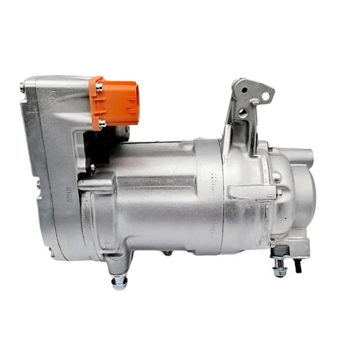 Premium Electric AC Compressor Replacement For Tesla Model 3 And Model Y EV Climate Control showing side view with orange connector.