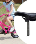 Kids Bike Saddle Replacement For Boys And Girls, Soft PU Leather Seat Cushion With 25.4mm Post shown next to child on bike.