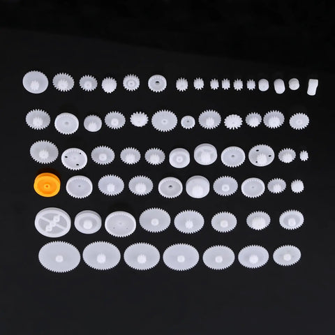 Grab This Awesome DIY Robot Gears And Pulley Belt Kit With 64 Kinds Of Wearable Plastic Parts Perfect For Tech Models, Car Robots, And Cool Motor Projects You Can Build Your Own Stuff With Today. White plastic gears and pulley parts assortment
