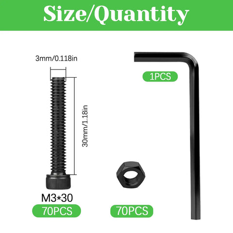 140 Pieces M3x30mm Hex Socket Head Cap Screws Bolts Made From Carbon Steel With Black Oxide Finish Allen Drive Full Threads