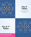 Expandable Lazy Susan Turntable In Dark Gray Full Set For Rectangular And Oblong Tables diagram showing fit for 5' and 6'-7' tables.