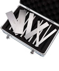 10 Piece Premium Pro Grade Parallel Gauge Set One Eighth Inch By Six Inch With Aluminum Case displayed in open foam-lined box