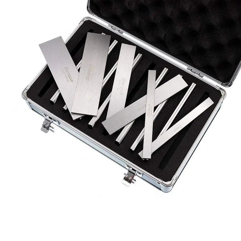 10 Piece Premium Pro Grade Parallel Gauge Set One Eighth Inch By Six Inch With Aluminum Case displayed in open foam-lined box