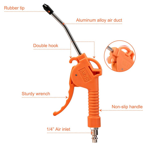 Angled Nozzle Air Blow Gun With Handle Style Grip One Quarter Inch Inlet Eight Bar Pressure Pneumatic Compressor Accessory