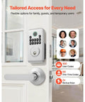 Rock Solid Keyless Entry Door Lock Set Featuring A Super Slick Silver Keypad Deadbolt With Comfortable Lever Handles For Hassle Free Setup And Tight Security on a door with user codes.