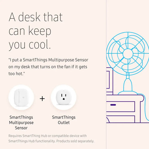 SmartThings Multipurpose Door And Window Sensor With Temperature Monitoring And Zigbee Connectivity next to outlet