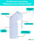Glow In The Dark 1000ml Male Urinal Bottle With Spill Proof Pop Cap Lid, durable plastic, easy grip handle, side view