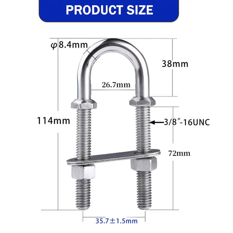Diagram showing dimensions of Stainless Steel Boat Eye Bolt For Stern And Bow Three Eighths Inch Diameter Four And A Half Inch Long