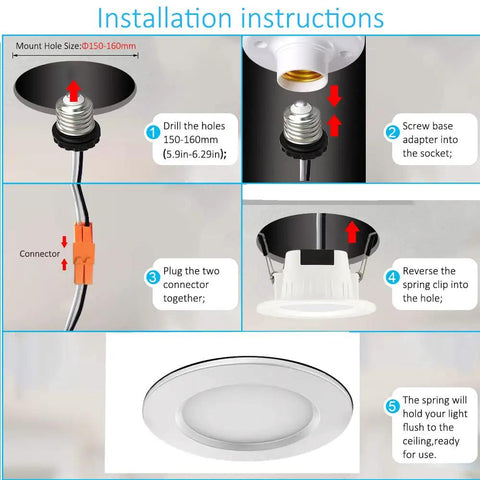 Installation instructions for 6-Inch Smart LED Recessed Downlights 15W RGBCW 2700K-6500K Multicolor, App And Remote Control