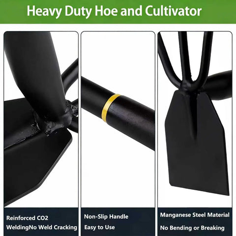 Heavy Duty Garden Hoe And Cultivator Hand Tool For Weeding Planting Loosening Soil And Digging Thickened Manganese Steel No Assembly Required Durable Ergonomic Garden Tool For Quick Easy Yard Work close-up view