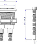 Technical drawing of 38mm Gold Toilet Handle And Button Pusher Upgrade with 360 Degree Rotatable Tool Free Adjustment