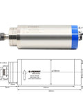 3.2Kw Water Cooled Spindle Motor ER20 Router Engraving Machine Woodworking Milling 24000 RPM 220V with detailed dimensions.