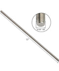Side view of 12-inch 304 stainless steel 5/16-18 fully threaded rod with right-hand threads; inset shows diameter.