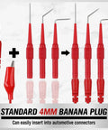 22 Piece Back Probe Kit With Multimeter Probes Test Leads And Alligator Clips For Auto Electrical Diagnostics, red probes and banana plug