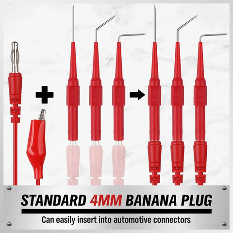 22 Piece Back Probe Kit With Multimeter Probes Test Leads And Alligator Clips For Auto Electrical Diagnostics, red probes and banana plug