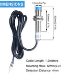 Two Pack M12 Inductive Proximity Sensor Switches For Metal Detecting 4mm Sensing Range PNP NO Output DC 6 To 36V 12mm Diameter