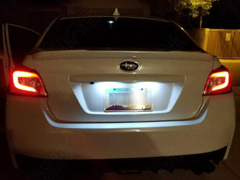 Lit White Interior LED Light Kit For WRX STI Impreza 2004 To 2022 illuminating license plate at night