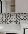 Cream Glossy White Peel And Stick Backsplash Tiles With Floral Modern Design installed in a kitchen over a countertop