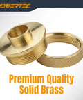 PowerTEC brass router guide bushing with 5/8 inch shank and knurled locking ring; fits Porter-Cable style bases