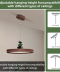Mid Century Modern Pendant Light 15.8 Inch Wood Grain Finish Dimmable Led Island Lamp With Handheld Remote and Three Color Modes for flat, sloped, and vaulted ceilings.