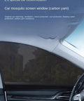 Tight Fit Window Shade Mesh For Tesla Cybertruck Wraps Door Frames To Block Sun Heat And Save Dash From Scratches installed on window.