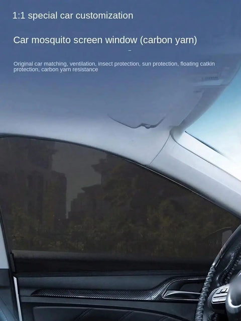 Tight Fit Window Shade Mesh For Tesla Cybertruck Wraps Door Frames To Block Sun Heat And Save Dash From Scratches installed on window.
