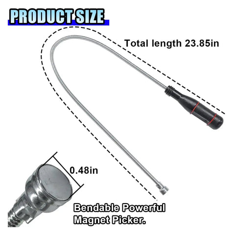 Flexible Magnetic Pickup Tool With 24 Inch Bendable Extension For Hard To Reach Spots, Powerful Magnetic Head That Grabs Screws Nuts Bolts Car Keys And Small Metal Debris, Ideal Magnetic Sweeper For Home Garage Workshop And Automotive