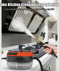 Powerful Handheld Steam Cleaner That Slays Stubborn Grease With Six Adjustable Speed Levels Three Versatile Scrub Brushes And Heat Resistant Gloves For Flawlessly Clean Kitchen Bathroom Car Surfaces in use on a gas stove.