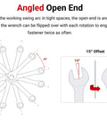 Diagram of Stubby Combination Wrench Set With Roll Pouches, 20-Piece, Includes 5/16 Inch To 3/4 Inch And 8 To 19 mm, Angled Open Ends