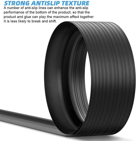 Close-up of Universal Garage Door Threshold Seal Strip Kit 20ft showing black ribbed rubber texture for anti-slip performance.