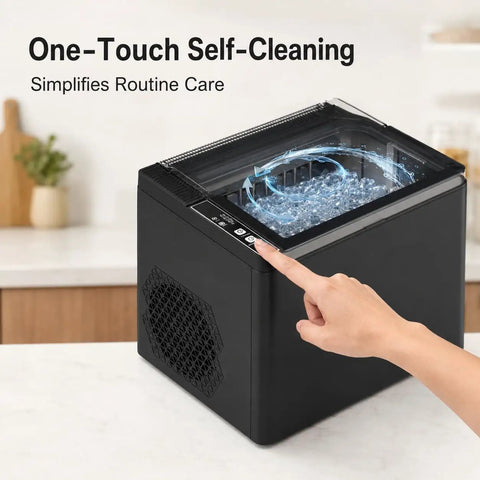 Portable Countertop Ice Maker Slings Nine Swift Bullet Cubes In Six Minutes And Cranks Out Twenty Six Pounds Daily With Silent Running And A Big Tank For Dorms Offices And Chill Hangouts with one-touch self-cleaning feature.