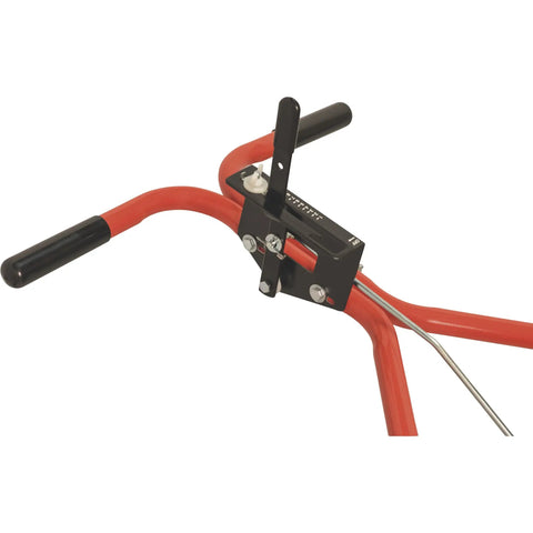 Handlebars and control lever of Push Broadcast Spreader 130 Lb Hopper Capacity Easy To Use Direct Rod Control 10 To 12 Ft Spread Width